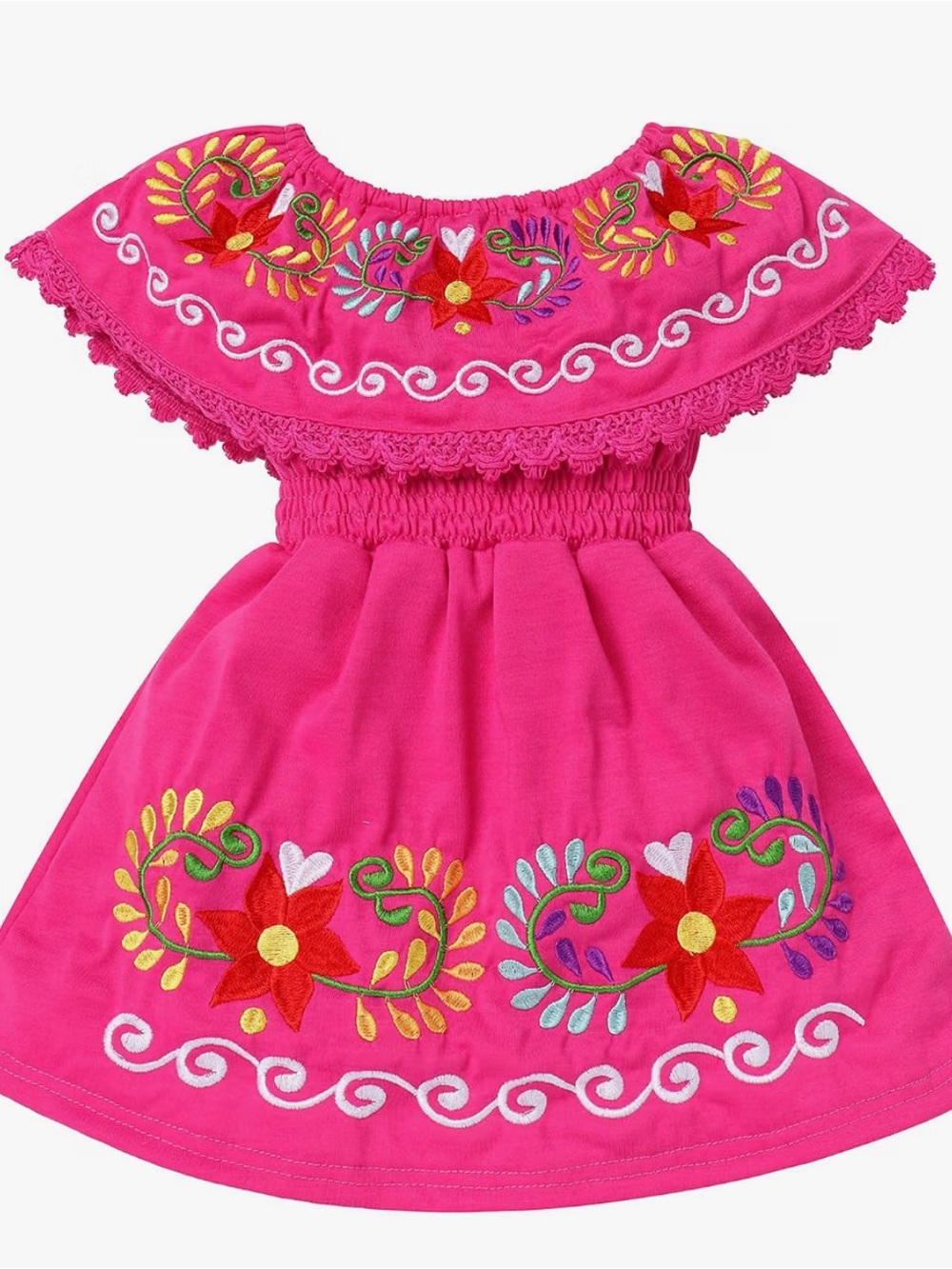 IKADEX Kids Baby Girls Mexican Dress Off Shoulder Floral Embroidered Party Dress